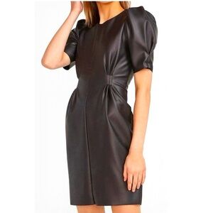 New Zara puff sleeves mini dress black leather size Medium 4387/234